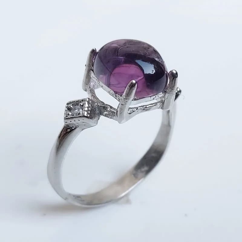 انگشتر نقره زنانه با نگین آمتیست طبیعی بنفش آقابزرگ Am01