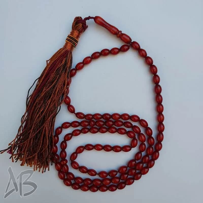 تسبیح سندلوس اصل کد 950 صددانه (101 دانه) تراش گندمی رنگ شده کهرمان آقابزرگ — تصویر ۷
