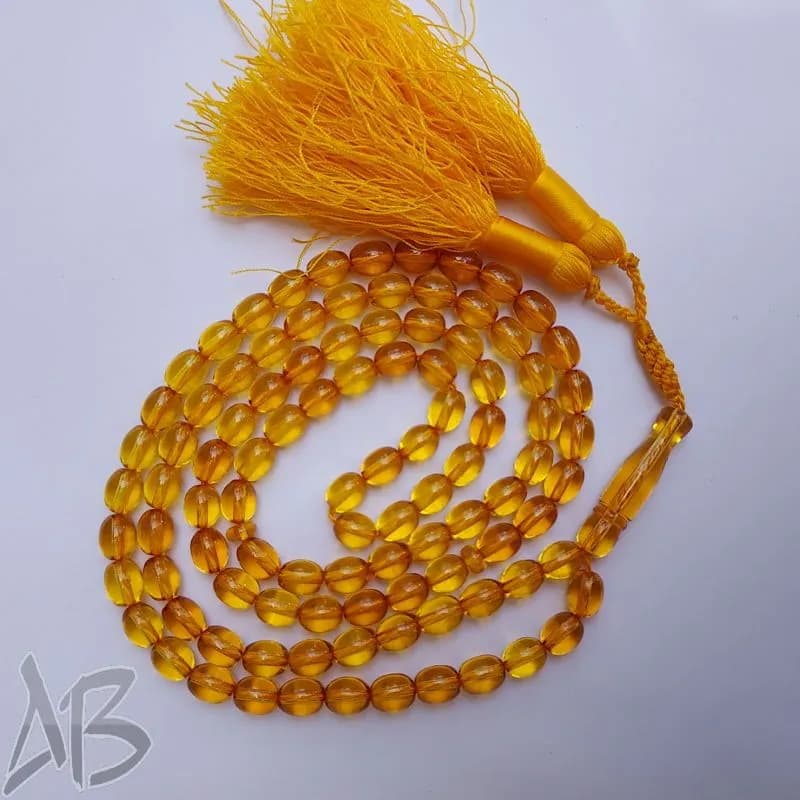 تسبیح سندلوس صد دانه (101 دانه) زرد بودار تراش تخممرغی زیبا کد 885 آقابزرگ — تصویر ۶