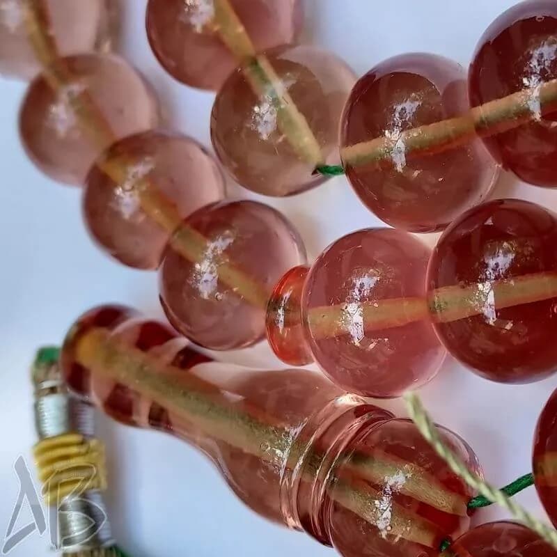 تسبیح سندلوس 33 دانه بودار تراش شلغمی خوشرنگ و شفاف و خوش دست کد 845 آقابزرگ — تصویر ۴