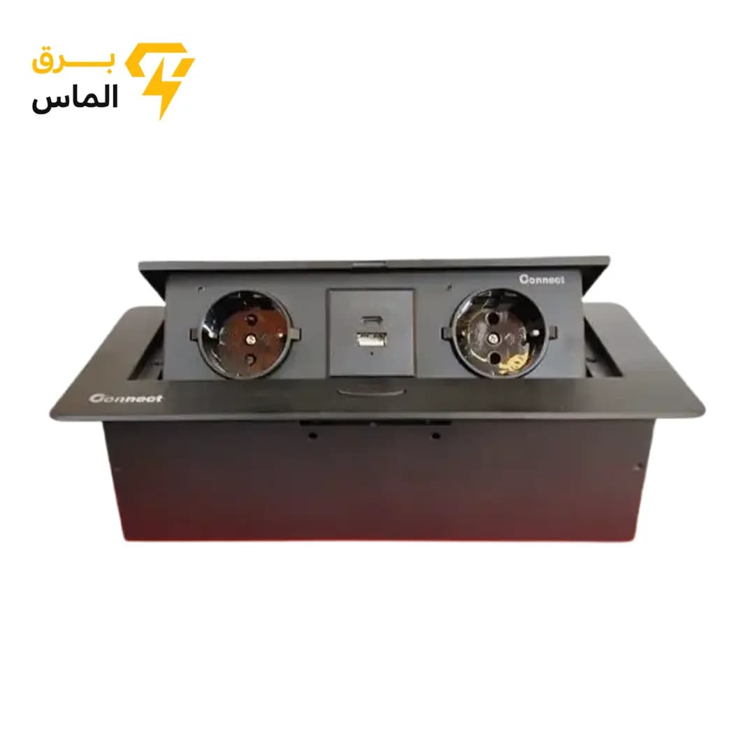 پریز کابینتی توکار مستطیلی دو پریز دو یو اس بی دکمه برند کانکت