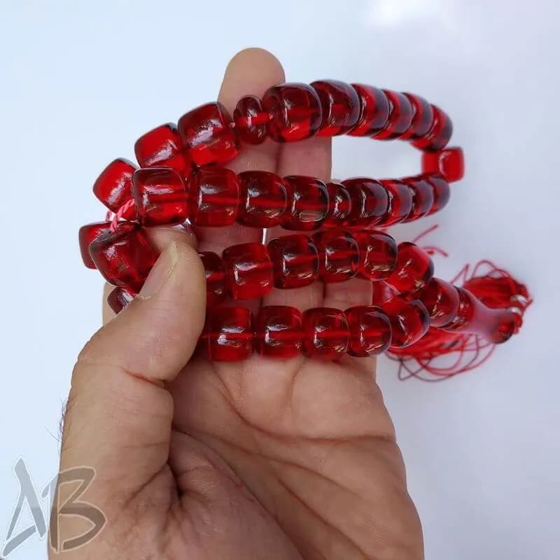 تسبیح سندلوس 33 دانه بودار تراش استوانه ای از شمش کمیاب آلمانی (تراش هنگ کنگ) کد 858 آقابزرگ — تصویر ۳