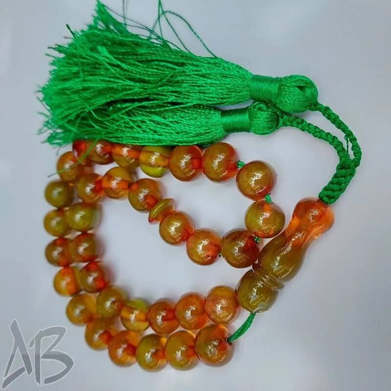 تسبیح سندلوس 33 دانه بودار تراش گرد پرچمی قهوه ای کمیاب کد 859 آقابزرگ — تصویر ۲