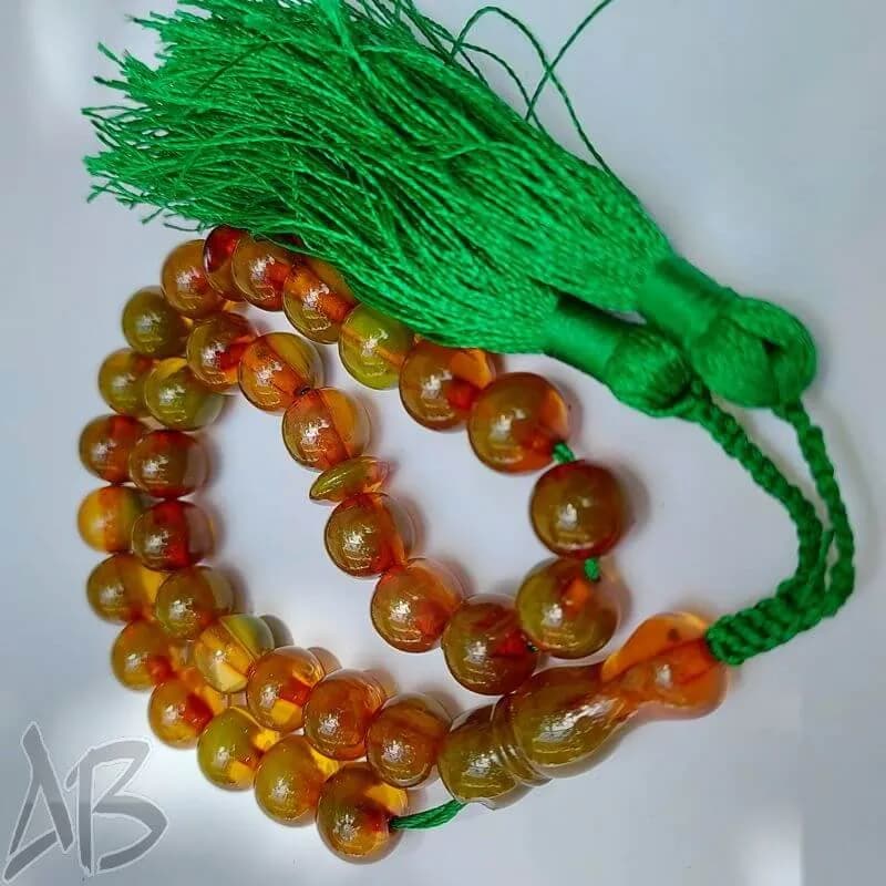 تسبیح سندلوس 33 دانه بودار تراش گرد پرچمی قهوه ای کمیاب کد 859 آقابزرگ