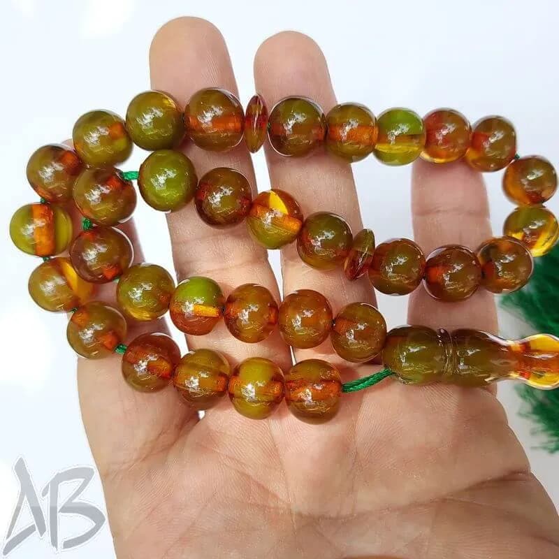 تسبیح سندلوس 33 دانه بودار تراش گرد پرچمی قهوه ای کمیاب کد 859 آقابزرگ — تصویر ۳
