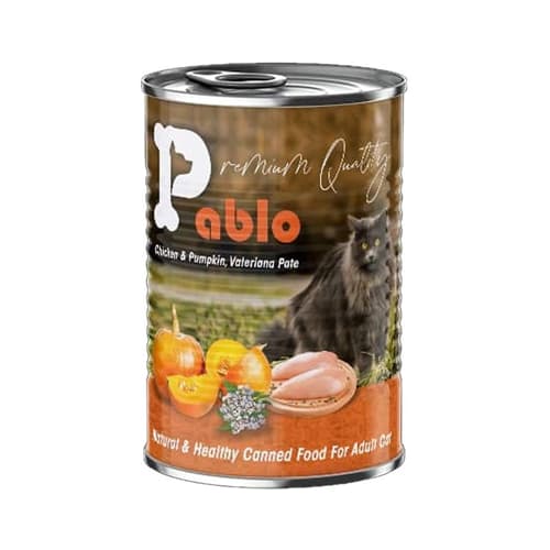 کنسرو گربه بالغ سوپرپرمیوم پابلو پته مرغ، کدوتنبل و سنبل الطیب Pablo وزن 430 گرم