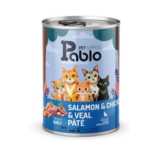 کنسرو گربه بالغ پابلو پته مرغ، بره و ماهی سالمون Pablo وزن 800 گرم