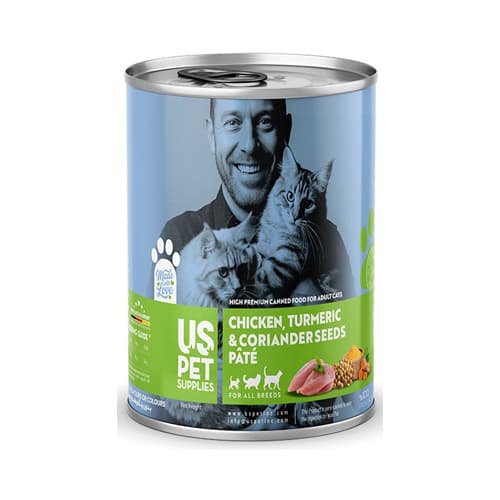 کنسرو گربه بالغ یو اس پت پته مرغ، زردچوبه و تخم گشنیز Us Pet وزن 430 گرم