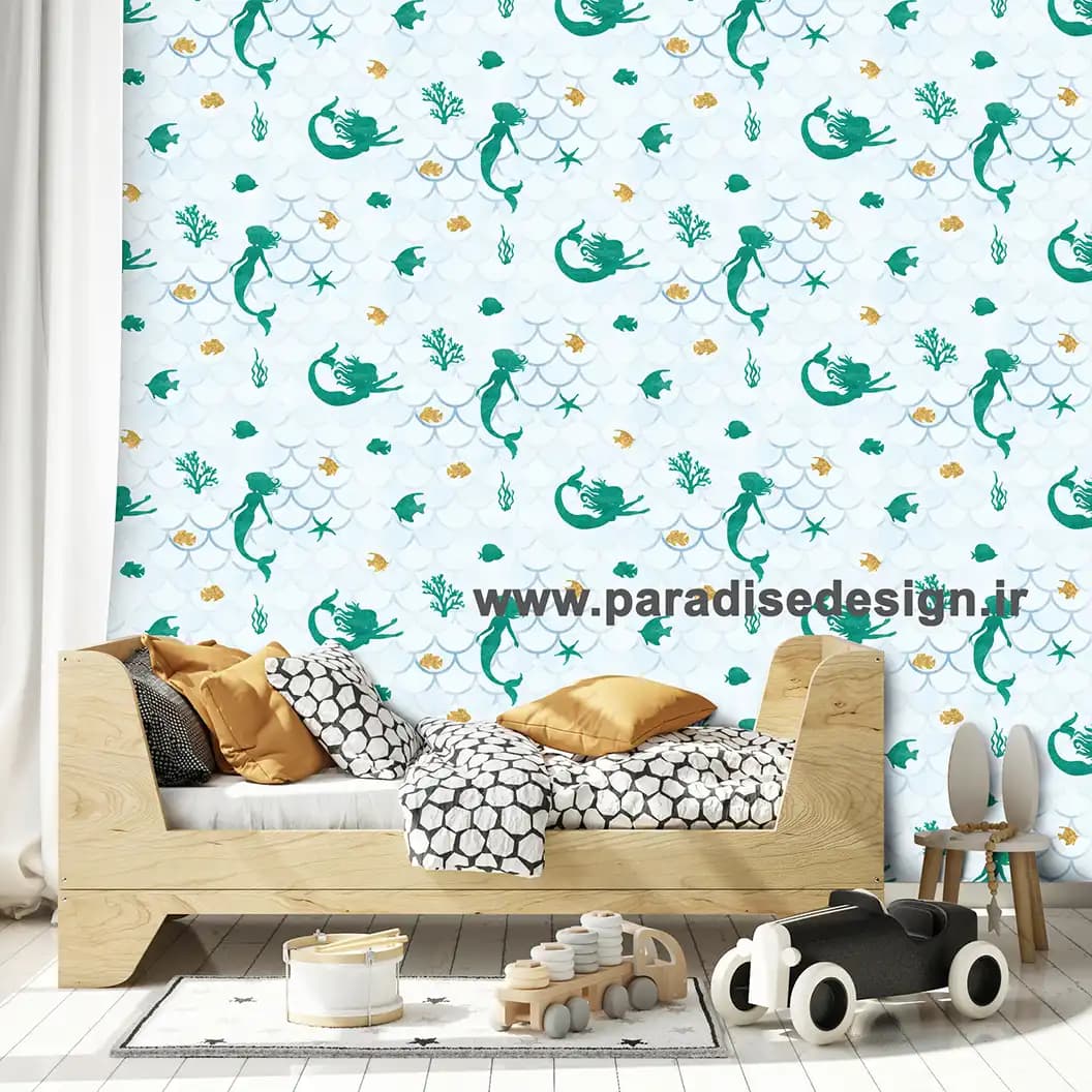 کاغذ دیواری پری دریایی سبز کد D41
