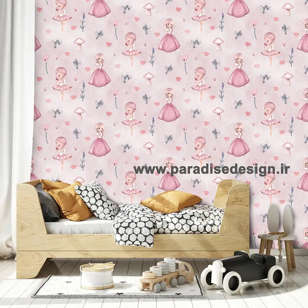 کاغذ دیواری کودک دخترانه قارچ صورتی کد D39