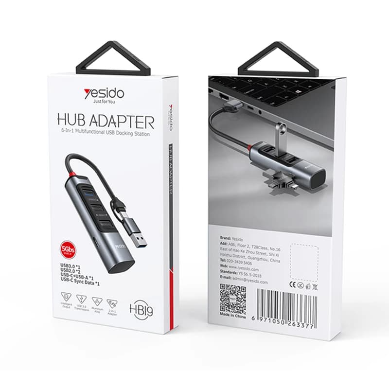 هاب 6 پورت usb-c یسیدو مدل HB19 — تصویر ۳