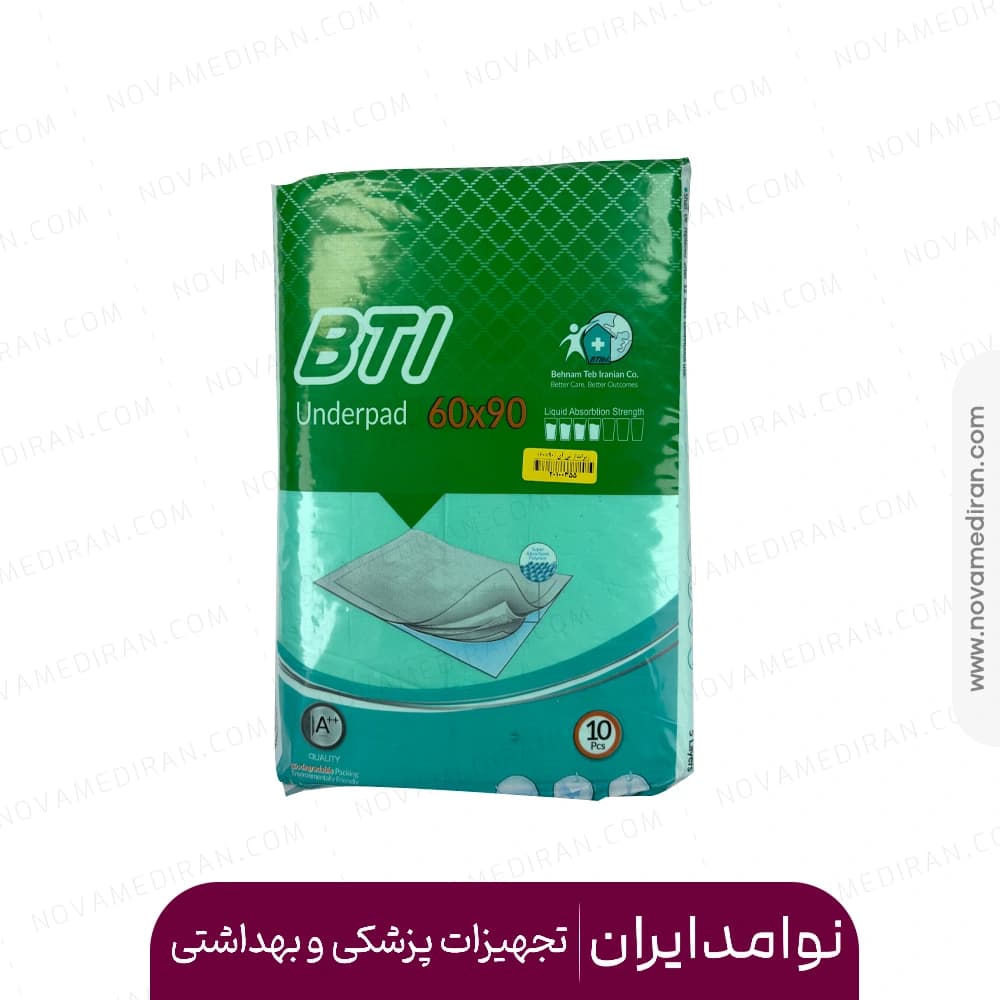 پد زیرانداز بیمار بی تی ای BTI بسته 10 عددی سایز 90*60