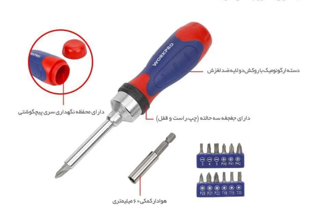 ست پیچ گوشتی جغجغه ۱۴ عددی برند WORKPRO ورک پرو کد کالا wP200524