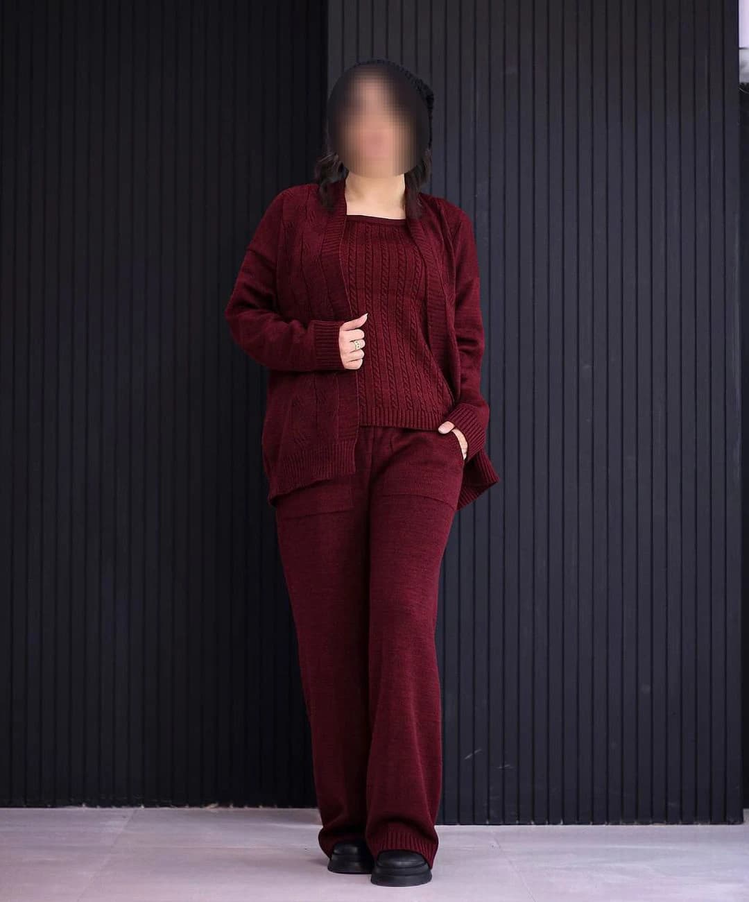 ست جکت شلوار و تاپ بافت نخ آکریل مدل سروین |کد:4007