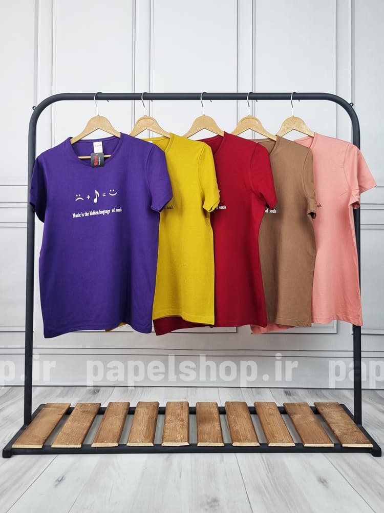 تیشرت نخ پنبه یقه گرد طرح موزیک