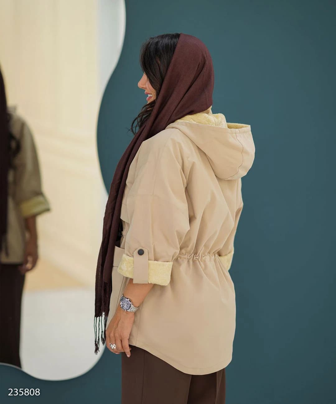 کاپشن کوتاه کتان تی سی آستردار مدل آناگل |کد:5075 — تصویر ۲