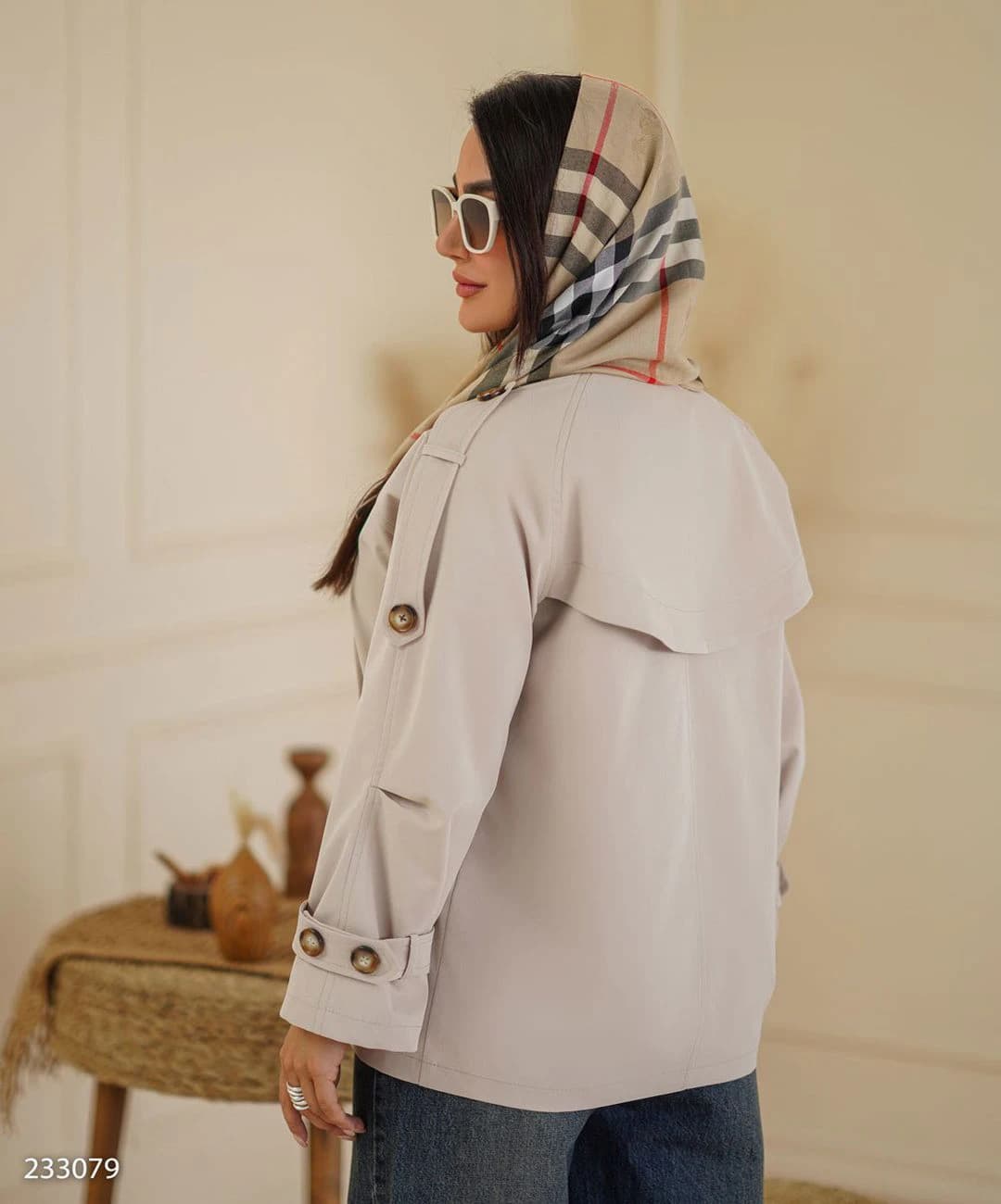 بارانی کوتاه کتان تی سی آستردار مدل ویونا |کد:5051 — تصویر ۶