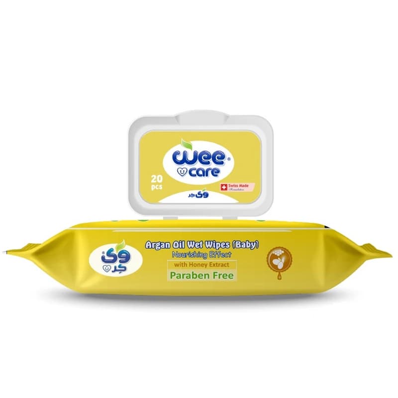 دستمال مرطوب کودک وی کر (Wee Care) حاوی روغن آرگان بسته 20 عددی — تصویر ۴