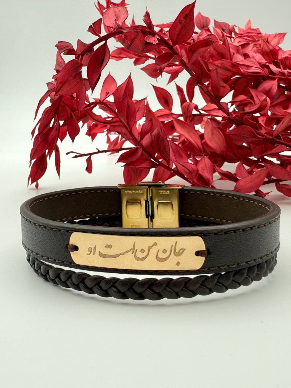 دستبند چرم قهوه ای جان