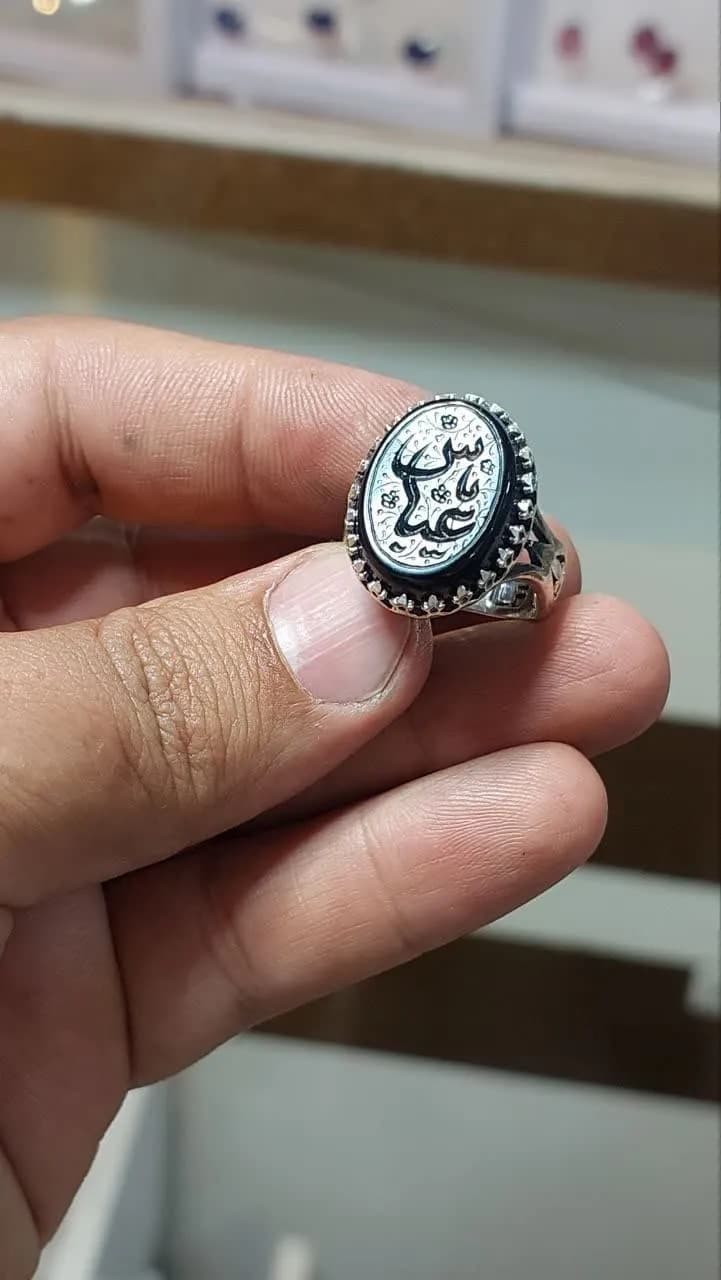 انگشتر نقره باسنگ عقیق مشکی کد 1395 — تصویر ۳
