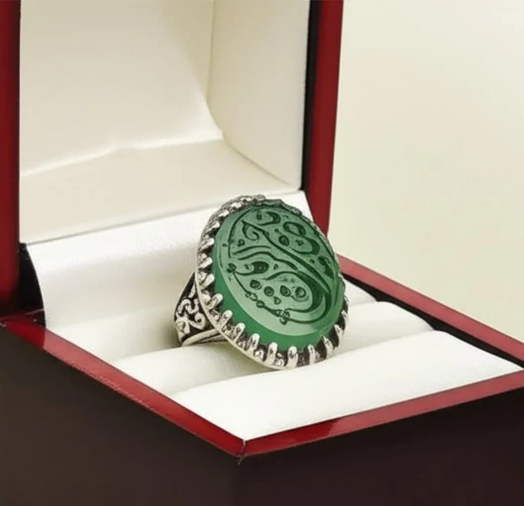 انگشتر عقیق سبز حکاکی یاصاحب الزمان کد 1433 — تصویر ۳