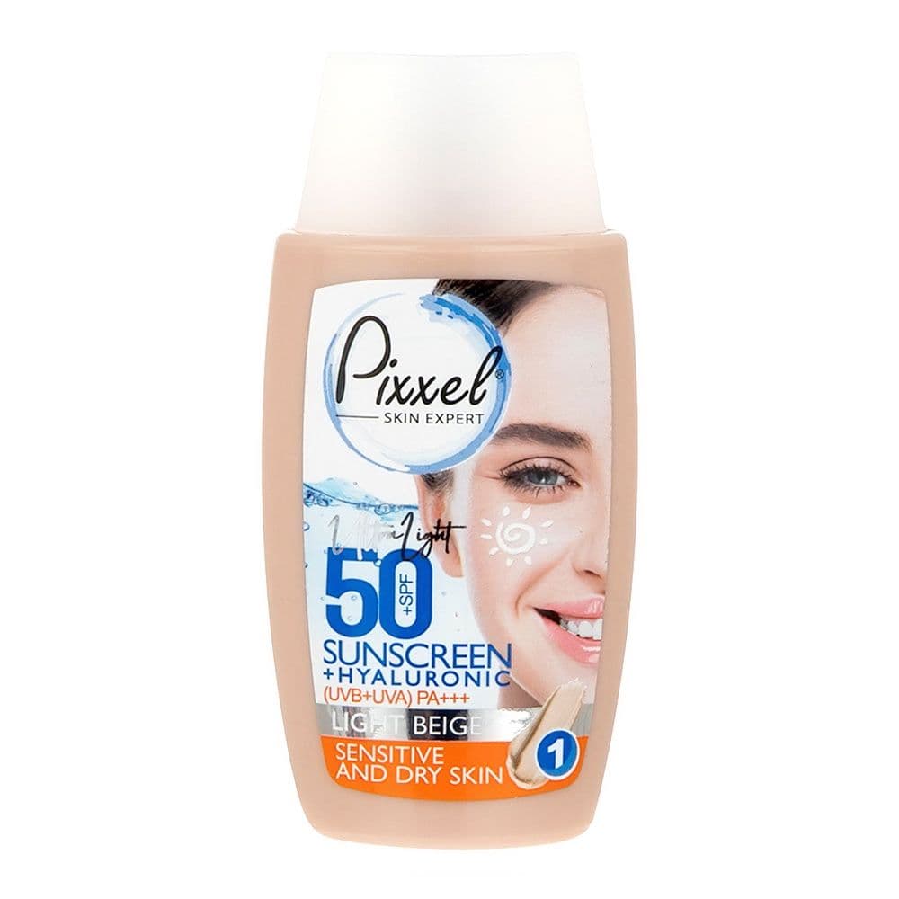 کرم ضد آفتاب رنگی بژ روشن مناسب پوست های خشک تا نرمال +SPF50 پیکسل فوق سبک