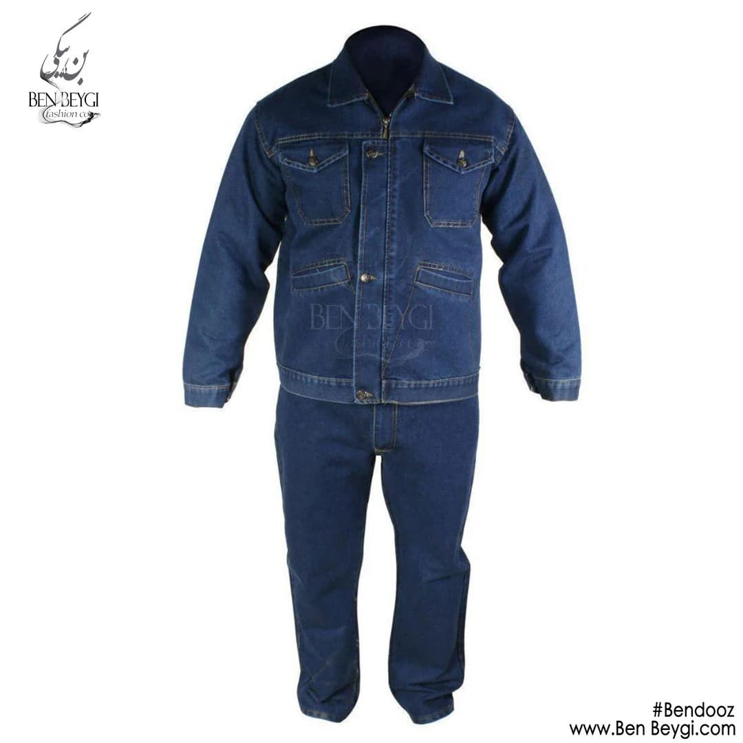 کاپشن شلوار کار جنس جین آبی مدل چهار جیب کد 17320-AB