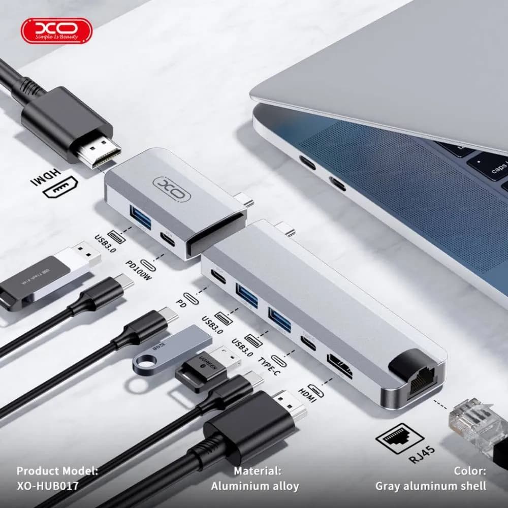 هاب 9 پورت ایکس او مدل XO HUB017 type-c 9-in-1 Magnetic Metal Docking Station — تصویر ۶