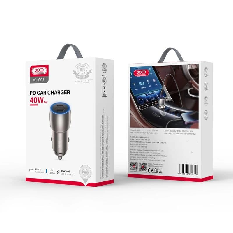 شارژر فندکی تایپ سی دو پورت 40 وات ایکس او XO CC51 — تصویر ۳