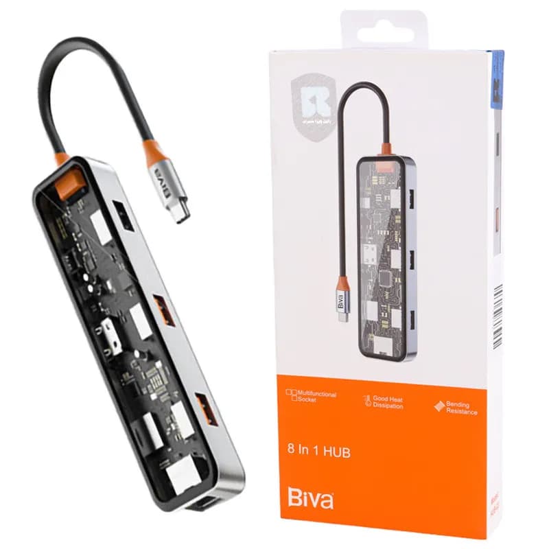 هاب 8 پورت بیوا Biva HUB-03 Type-C 8 in 1 Docking Station