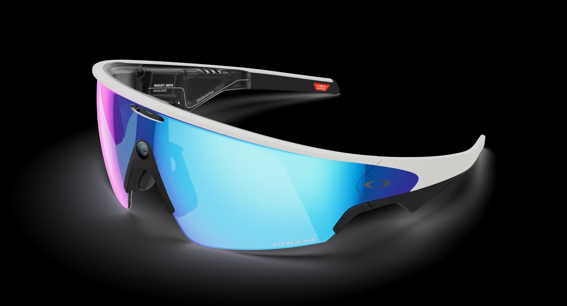 عینک هوشمند Oakley Meta مدل Vanguard فریم سفید لنز آبی یاقوتی پرایزم