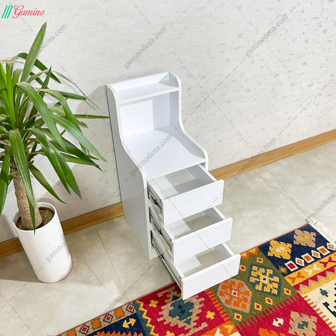 میز پاتختی مدرن ایکیا سه کشو سفید مدل یاقوت — تصویر ۴