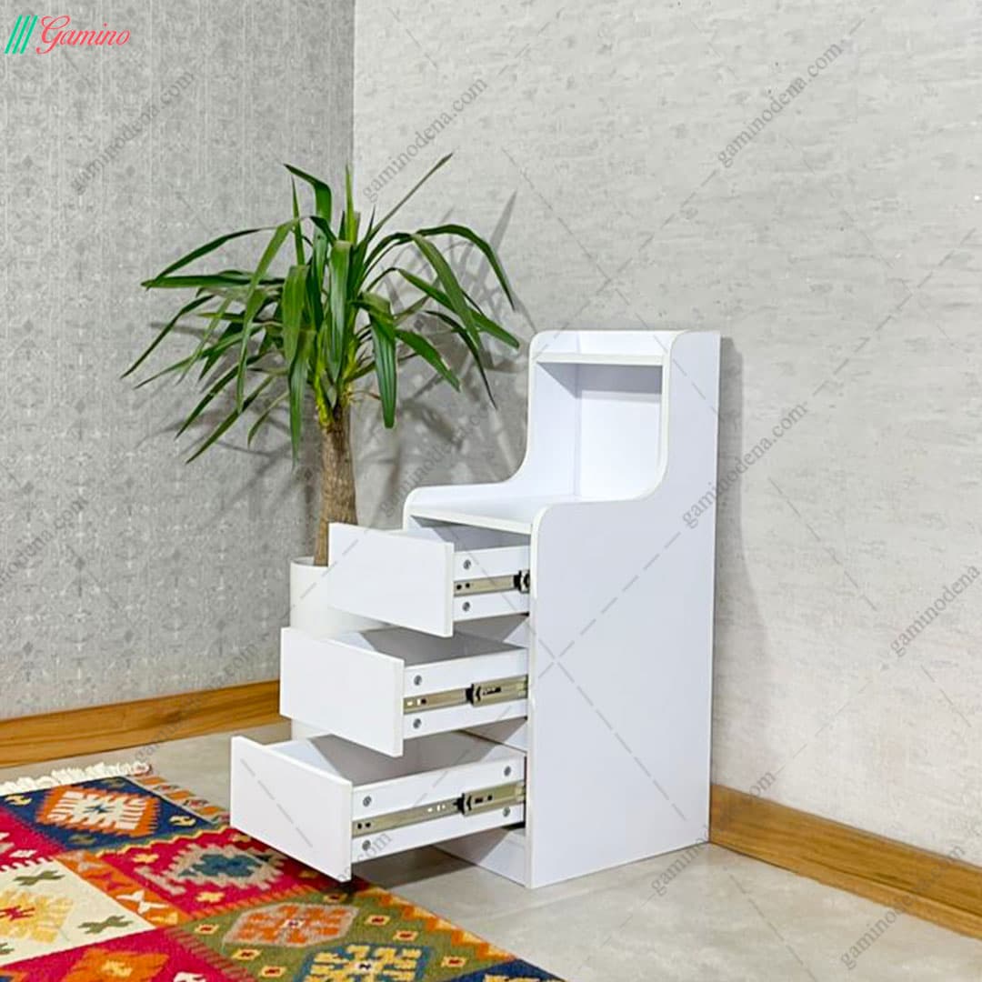 میز پاتختی مدرن ایکیا سه کشو سفید مدل یاقوت — تصویر ۳