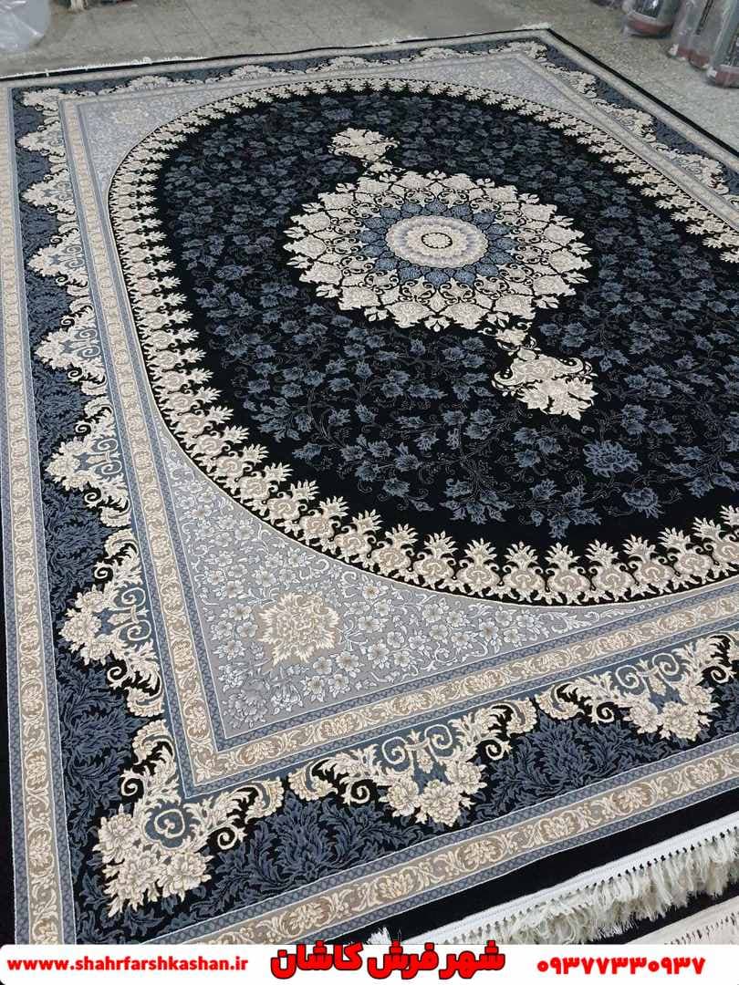 فرش 700 شانه سرمه ای طلایی طرح هستی