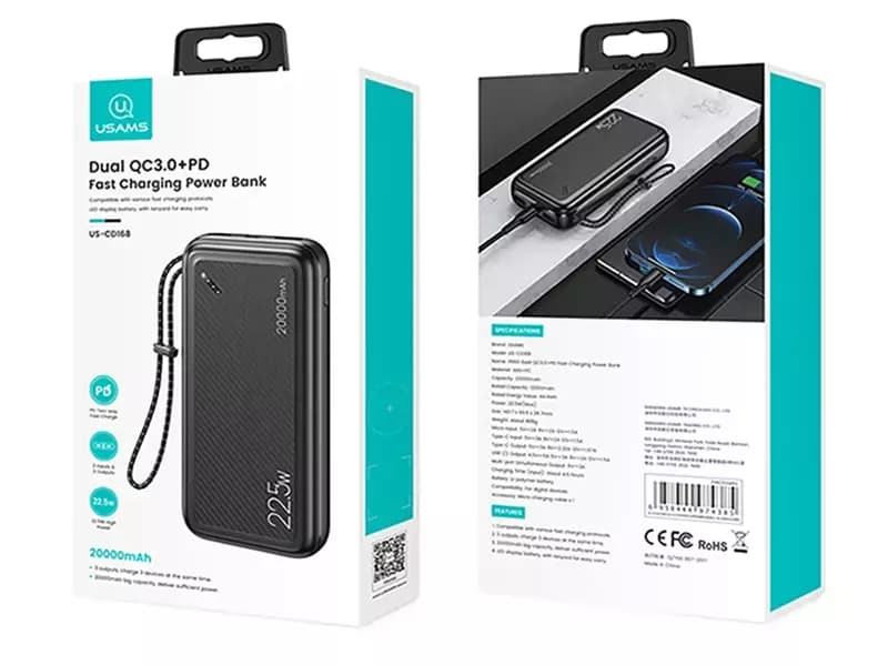پاوربانک یوسمز مدل CD168 ظرفیت 20000 میلی آمپر ا PowerBank Usams CD168 — تصویر ۲