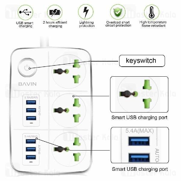 سه راهی برق باوین مدل PC588 ا Power Strip Bavin PC588 — تصویر ۳