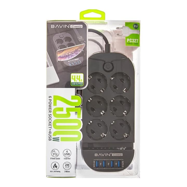 هاب شارژر و چند راهی برق باوین مدل PC589 ا Bavin PC589 4 USB Port Hub 3 Power Socket — تصویر ۲