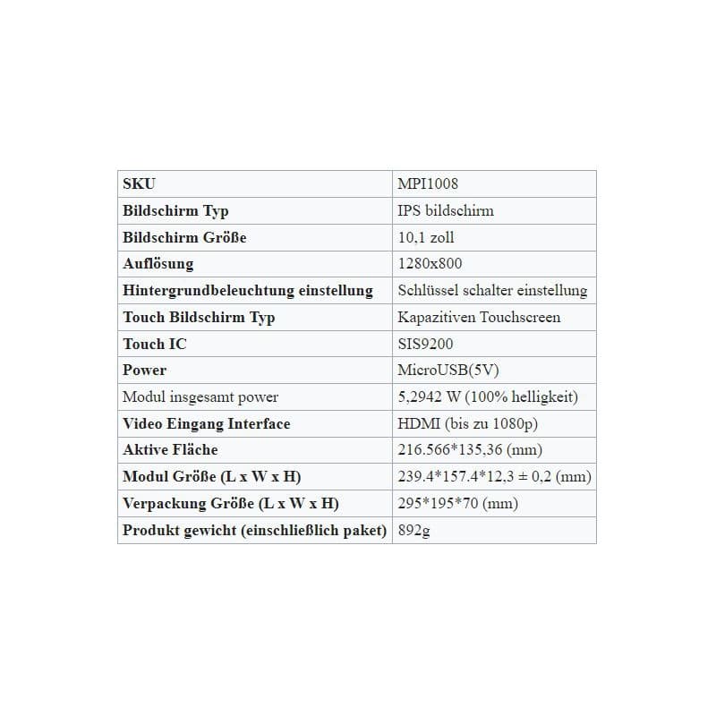 نمایشگر 10.1 اینچ IPS رنگی با تاچ خازنی 1280×800 با ورودی HDMI مخصوص رزبری پای — تصویر ۸