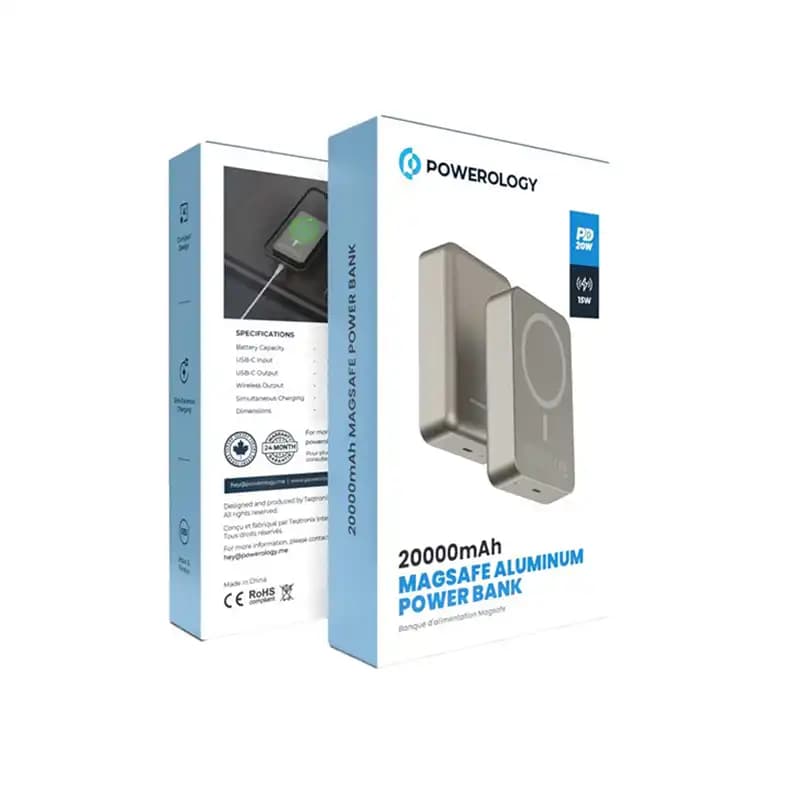 پاوربانک وایرلس 20000 مگ سیف پاورولوژی Powerology Magsafe Aluminum PPBCHA33 توان 20 وات — تصویر ۶