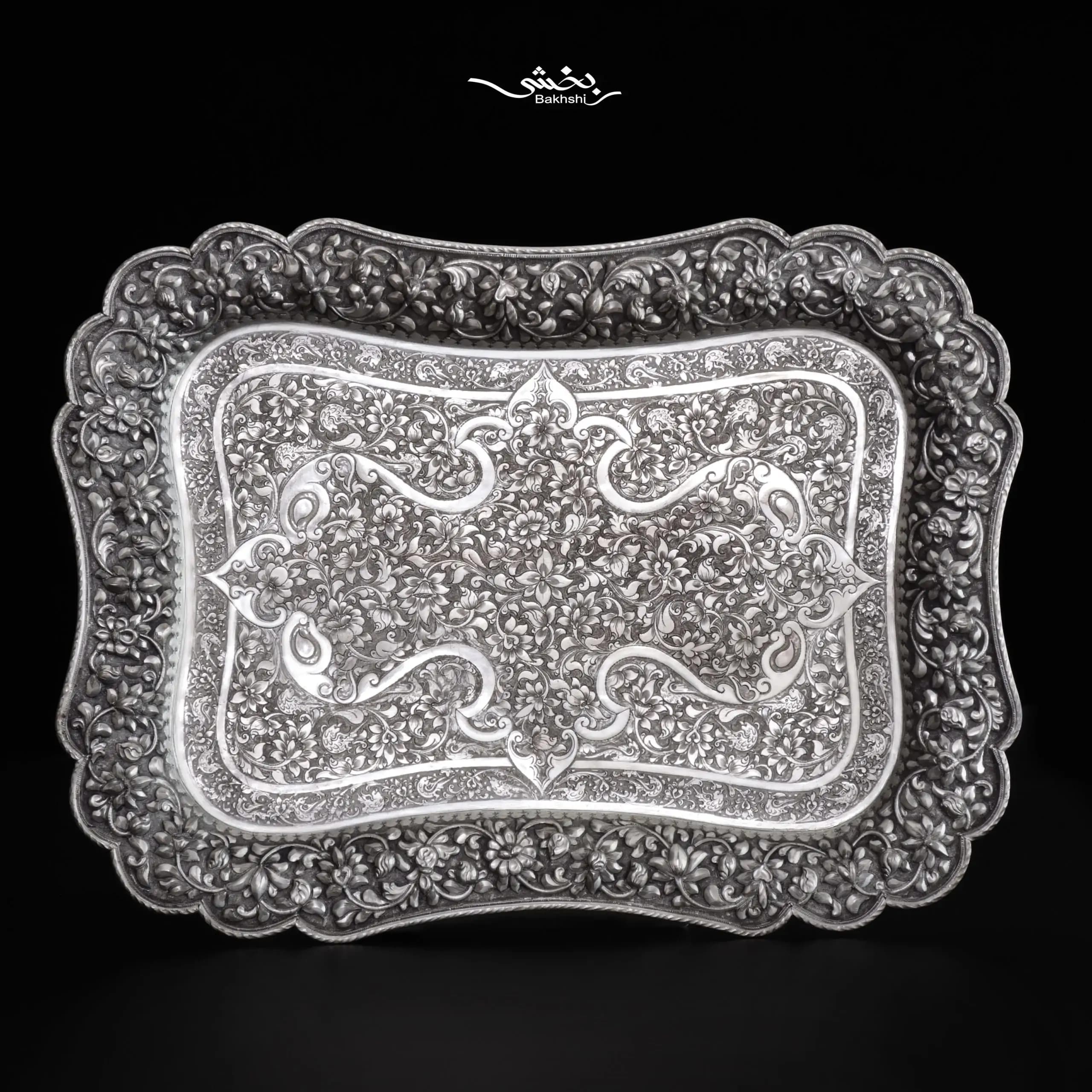سینی مستطیل نقره گل برجسته درجه یک