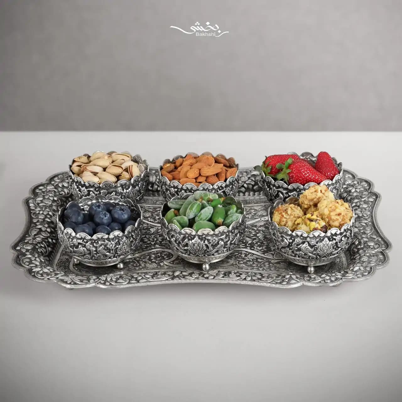 سینی مستطیل نقره گل برجسته درجه یک — تصویر ۴