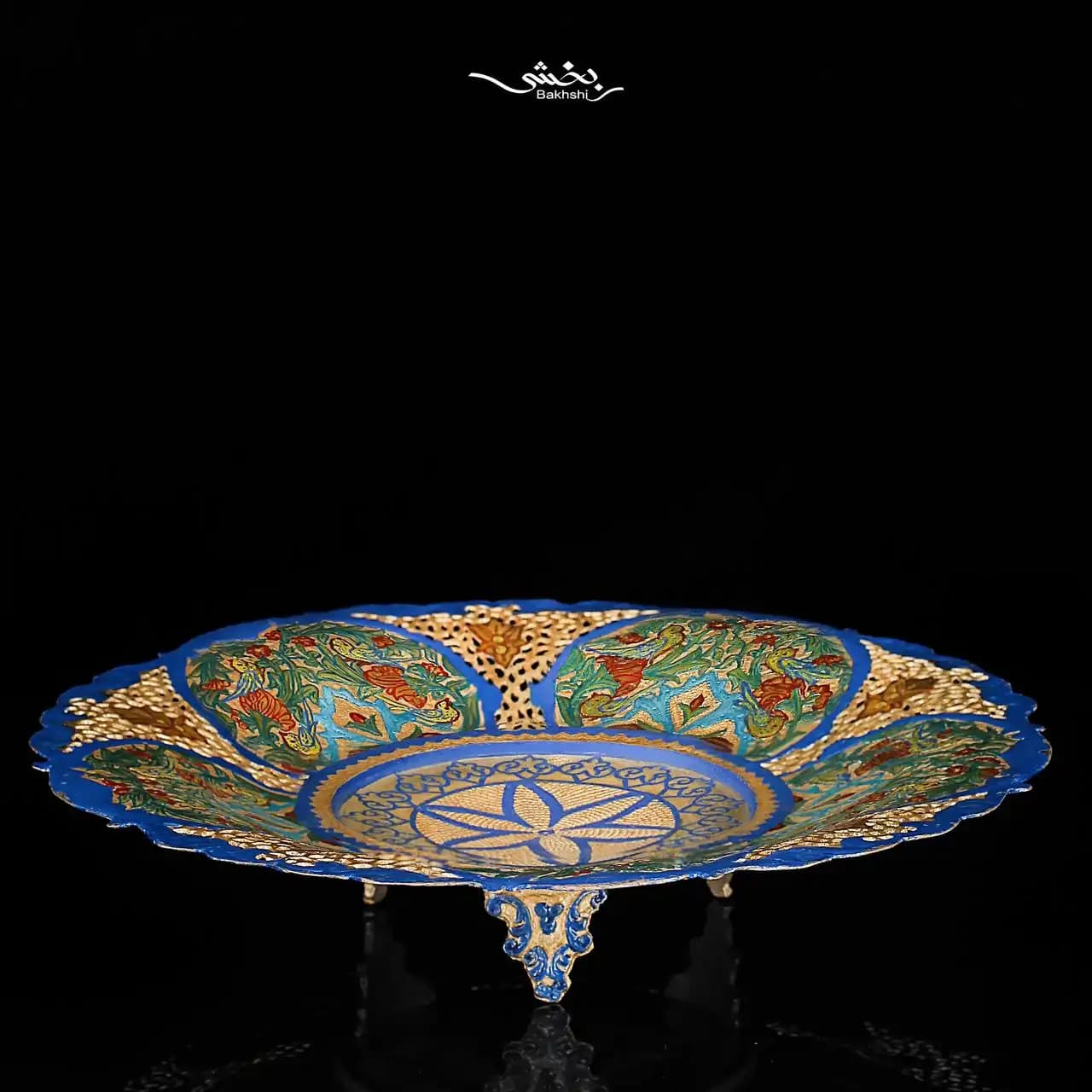 شیرینی خوری نقره پایه کوتاه میناکاری — تصویر ۴