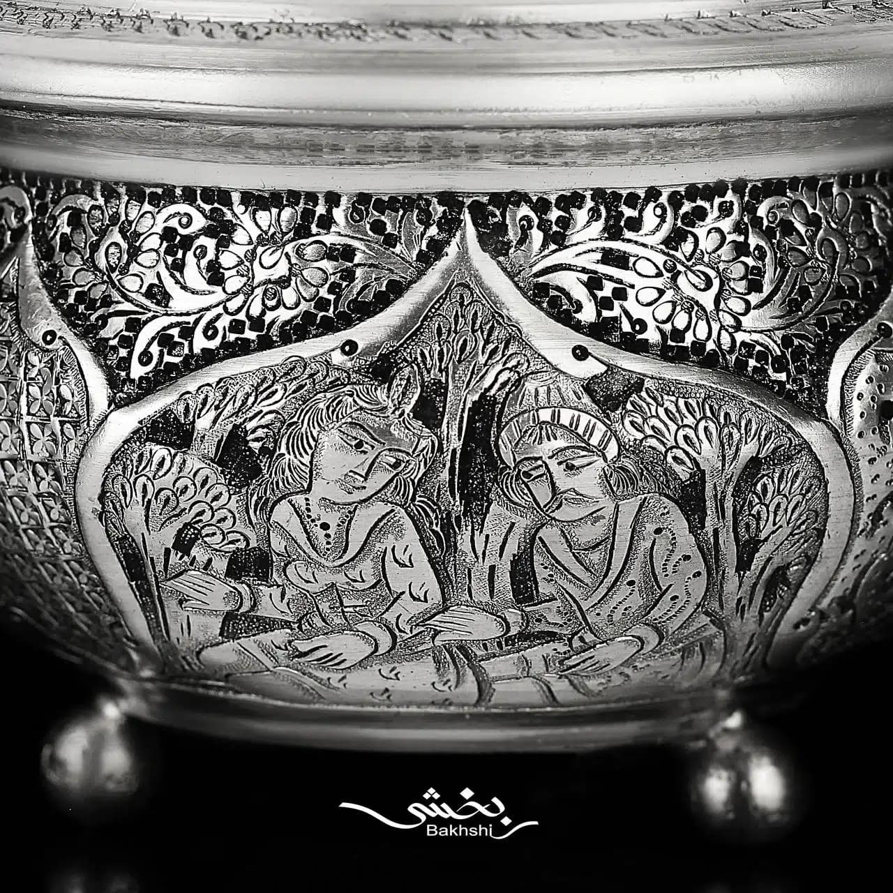 قندان نقره درب دار مینیاتور ریز قلم اعلا — تصویر ۲