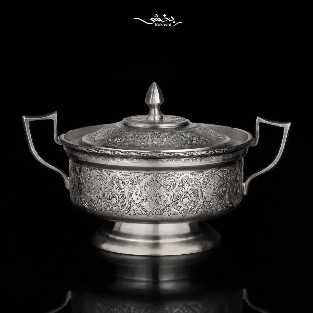 قندان نقره دسته دار قلم ترنج ریزقلم