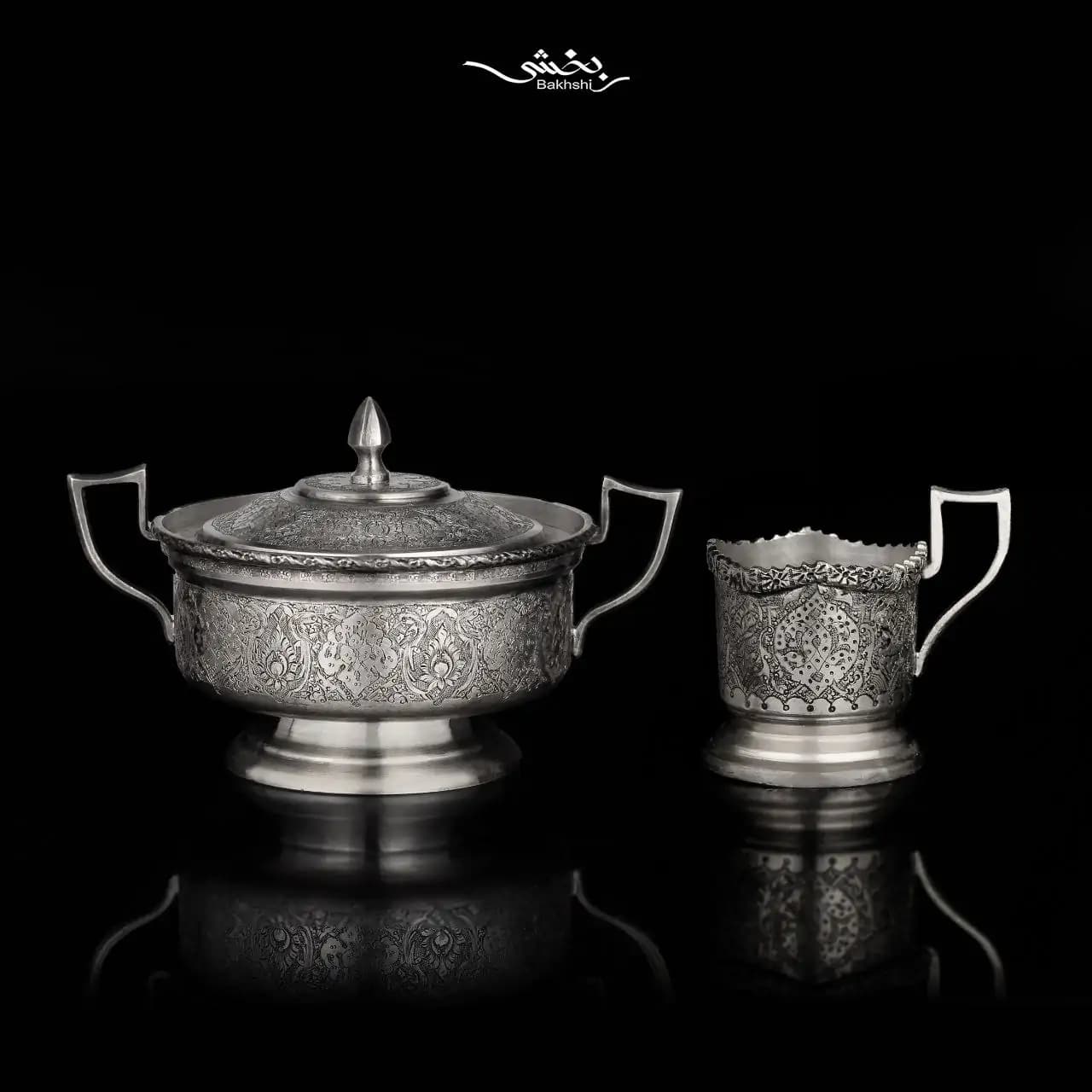 قندان نقره دسته دار قلم ترنج ریزقلم — تصویر ۴