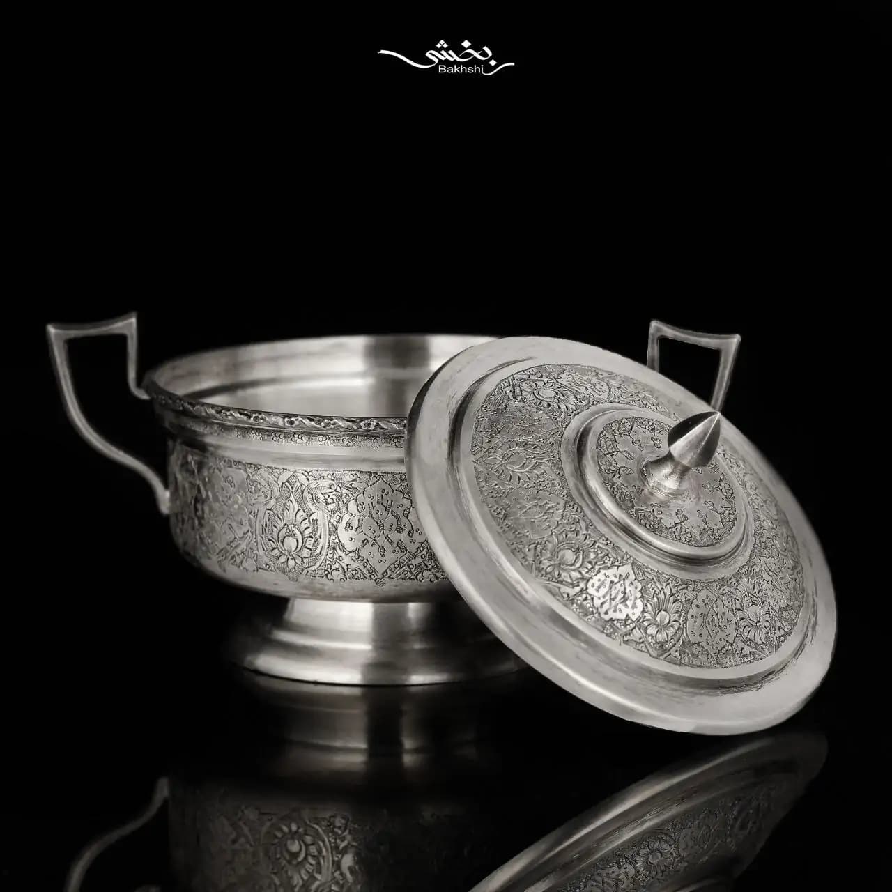 قندان نقره دسته دار قلم ترنج ریزقلم — تصویر ۳
