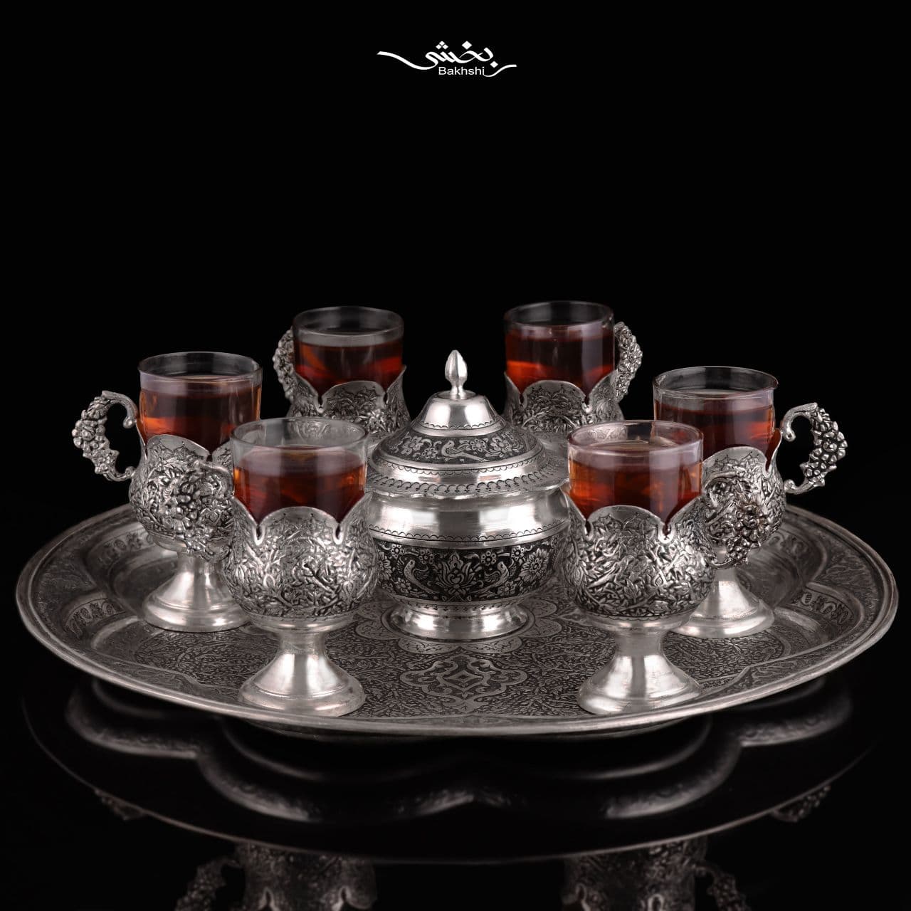 انگاره نقره لاله شش عددی پایه دار گل و مرغ درجه یک — تصویر ۴