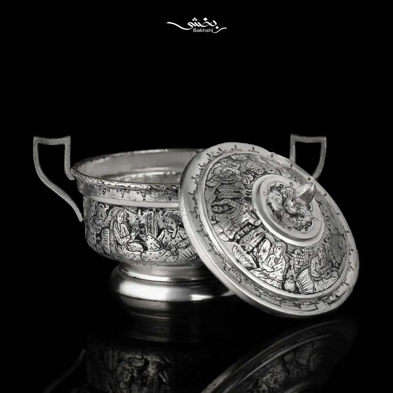 قندان نقره دسته دار قلم مینیاتور — تصویر ۳