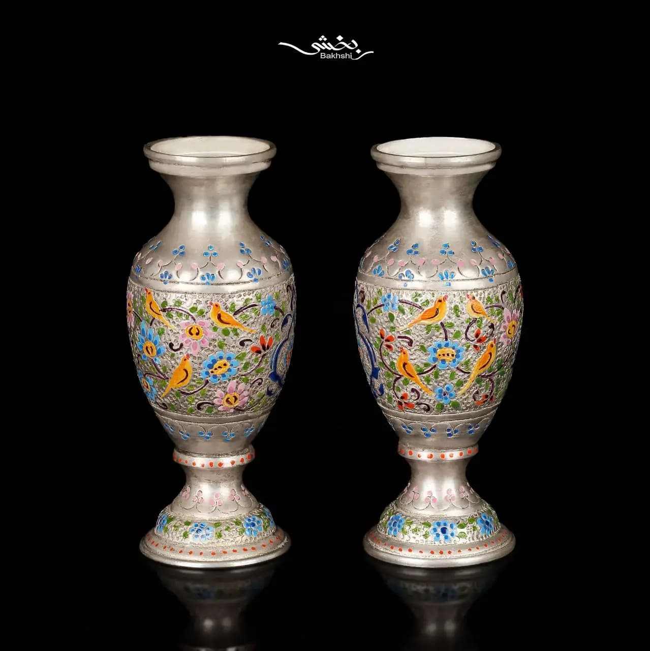 گلدان نقره و میناکاری اعلا