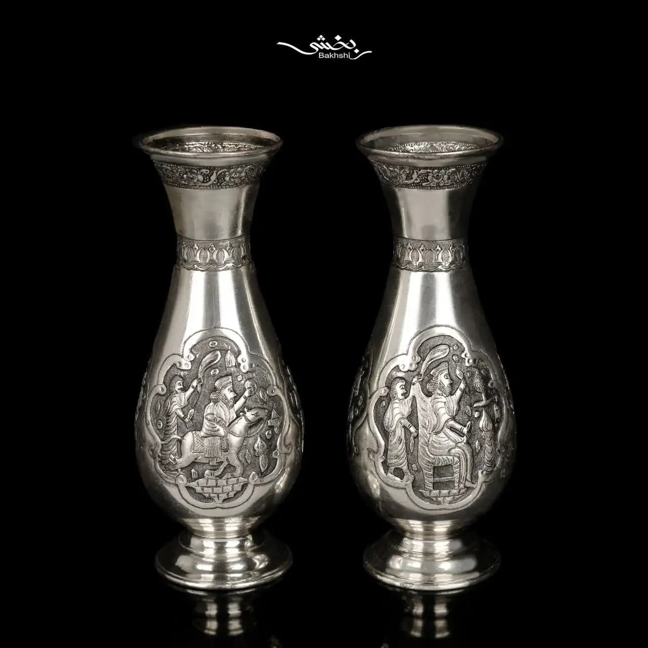 یک جفت گلدان نقره خمره ای تخت جمشید اعلا